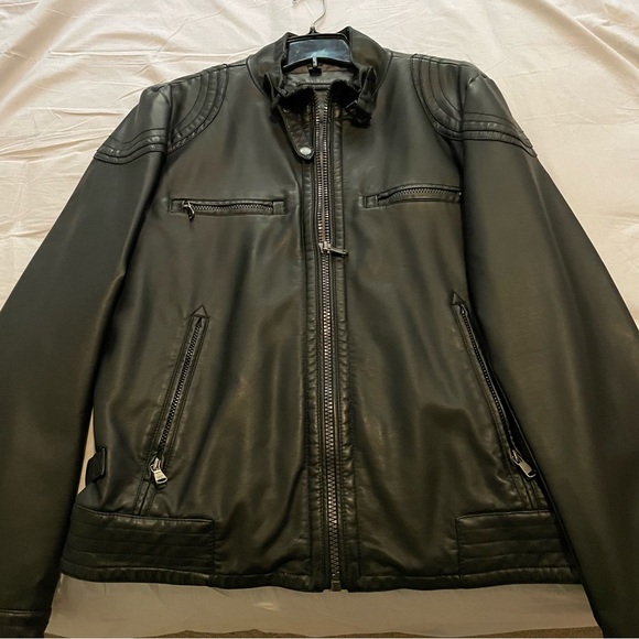 Calvin Klein Black Leather Jacket Medium - Picture 4 of 6